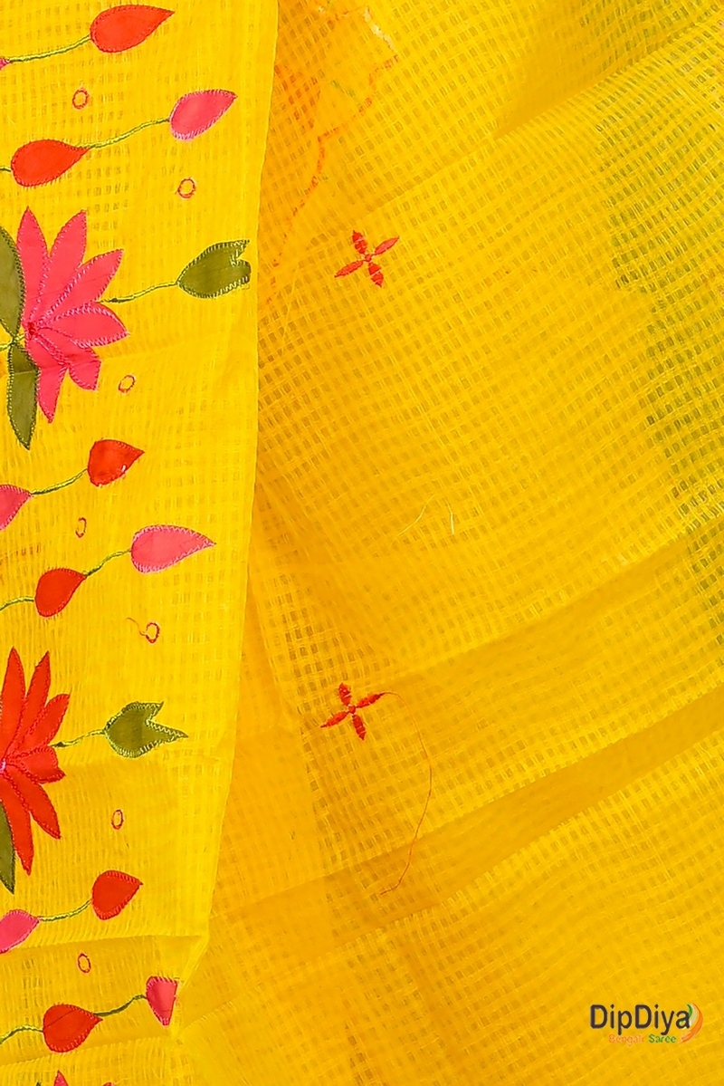 Yellow Kota Cotton Parva Applique Saree (566)